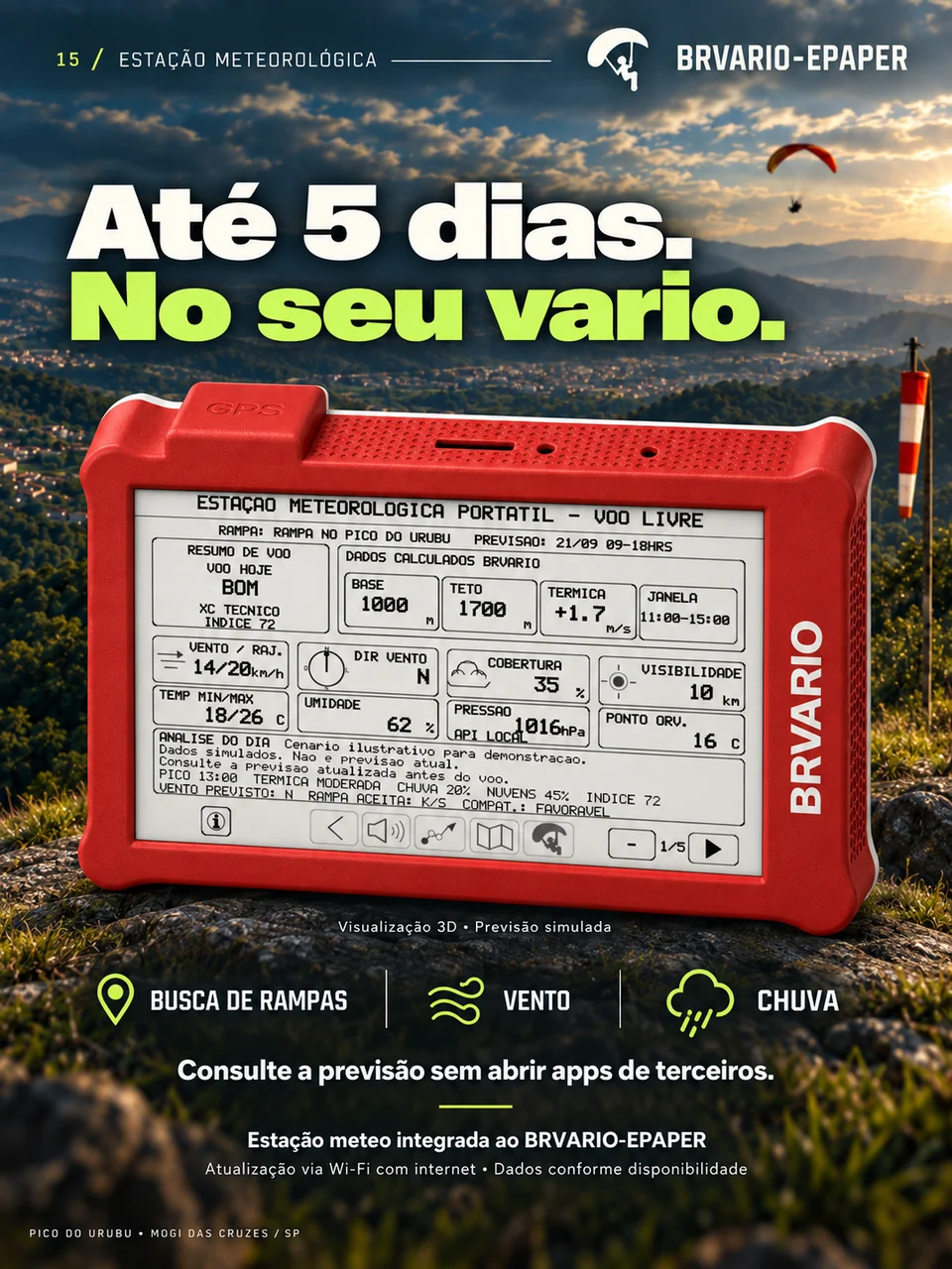 BRVARIO E-PAPER — Vermelho. Preparação no aparelho. Arte de divulgação com tela demonstrativa.