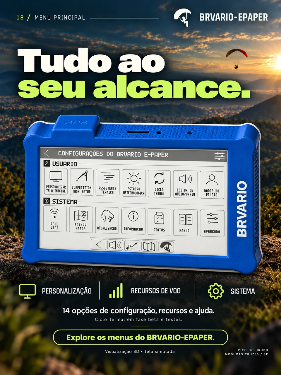 BRVARIO E-PAPER — Tudo ao seu alcance. Arte de divulgação com tela demonstrativa.