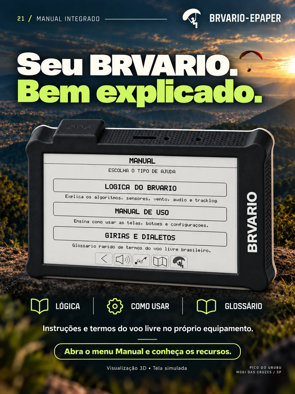 BRVARIO E-PAPER — Seu BRVARIO. Bem explicado. Arte de divulgação com tela demonstrativa.