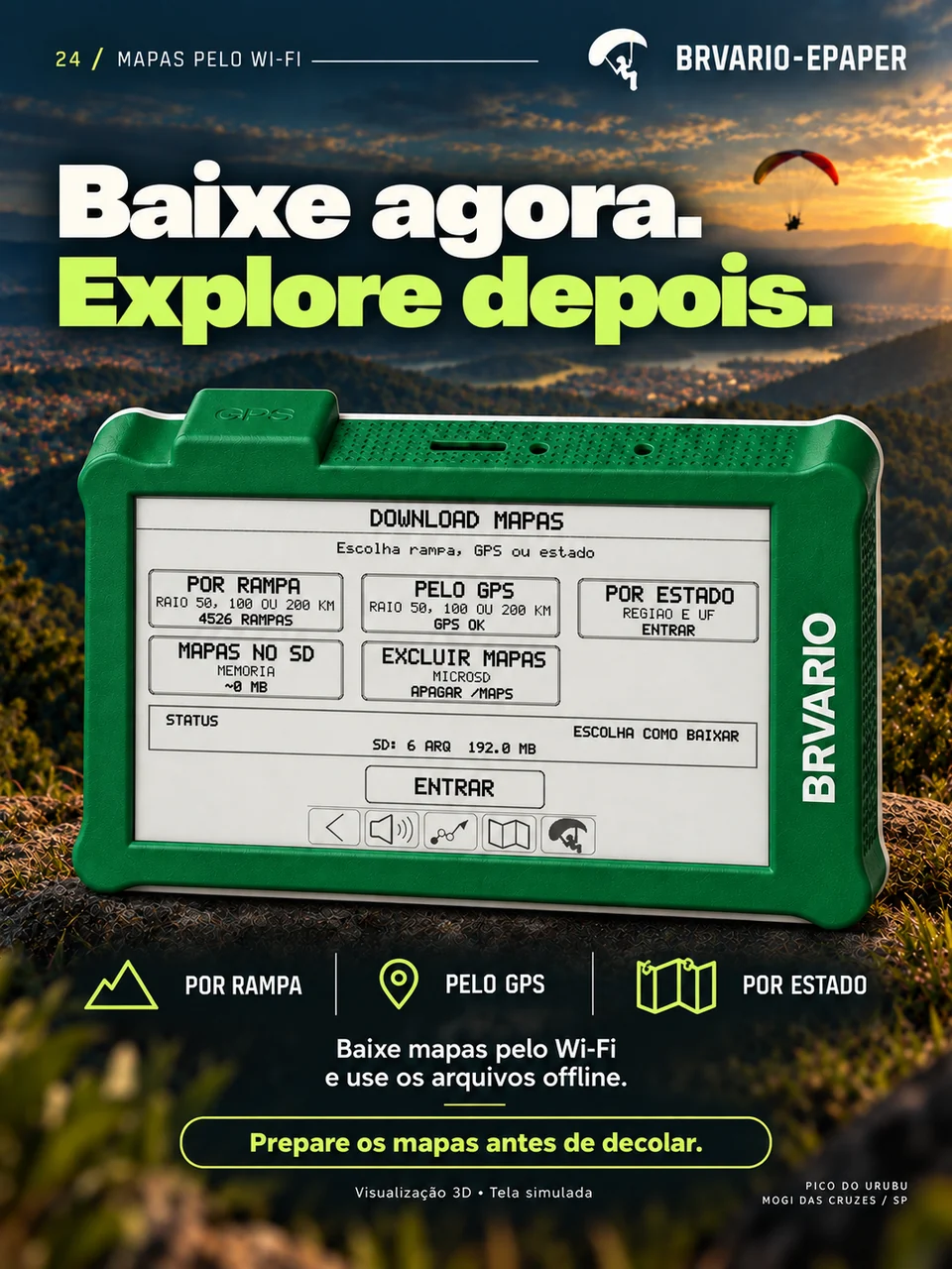 BRVARIO E-PAPER — Baixe agora. Explore depois. Arte de divulgação com tela demonstrativa.